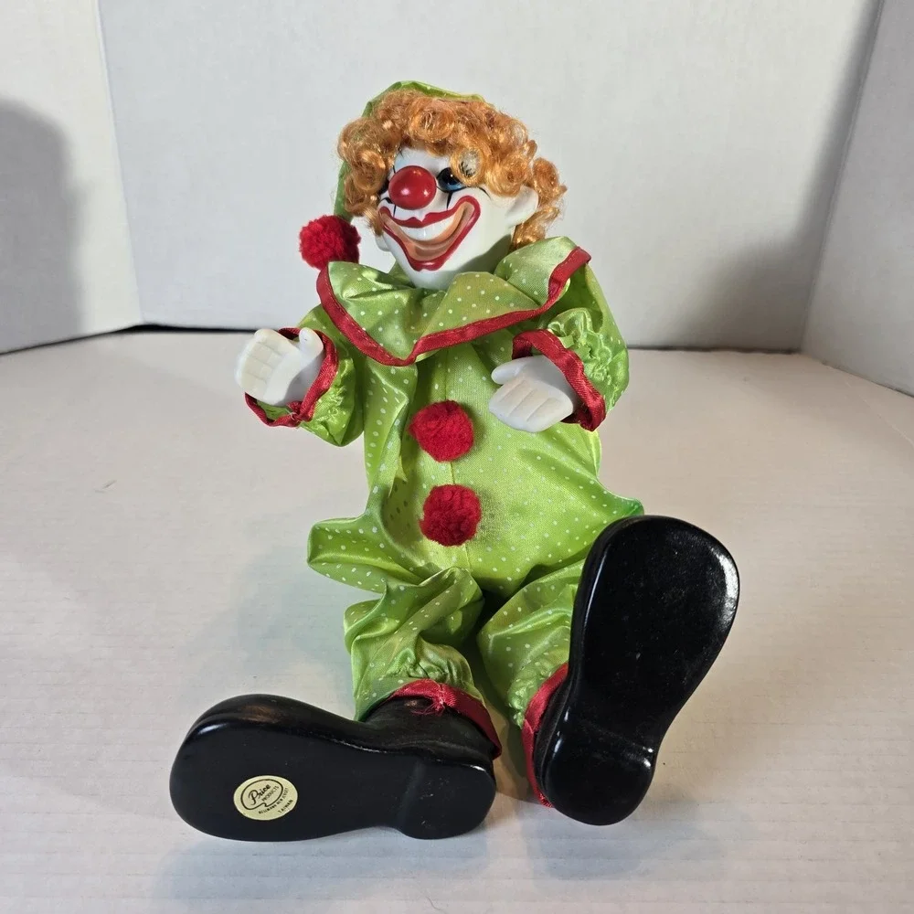 RARE Vtg Music Animated Working WIND-UP Price Products Green CLOWN Porcelain 12